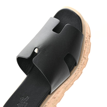 Hermes Calfskin Cork Eze 30 Sandals 37 Black 9 of 10