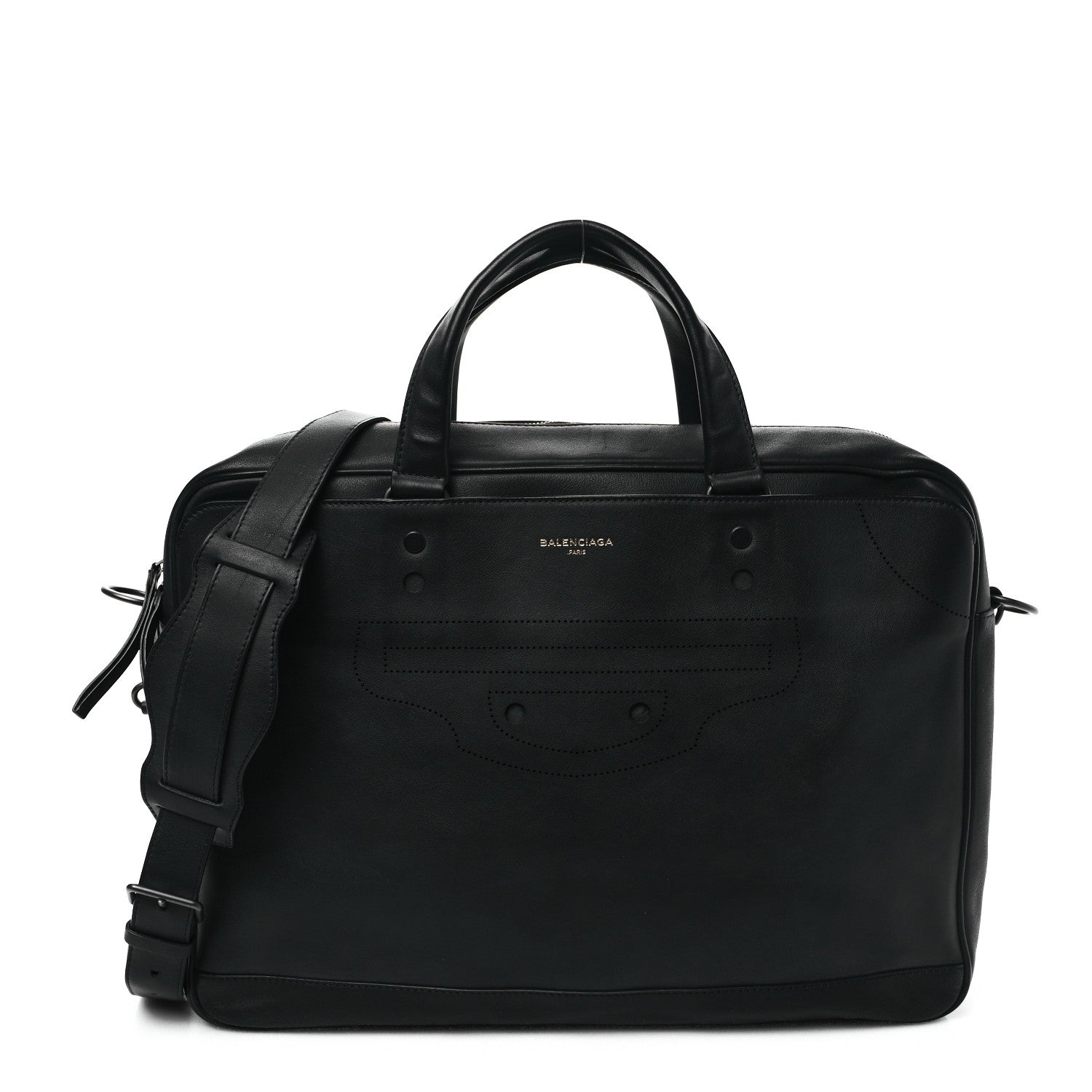 Balenciaga Veau Soyeux Perforated Blackout City Briefcase Black 1 of 12