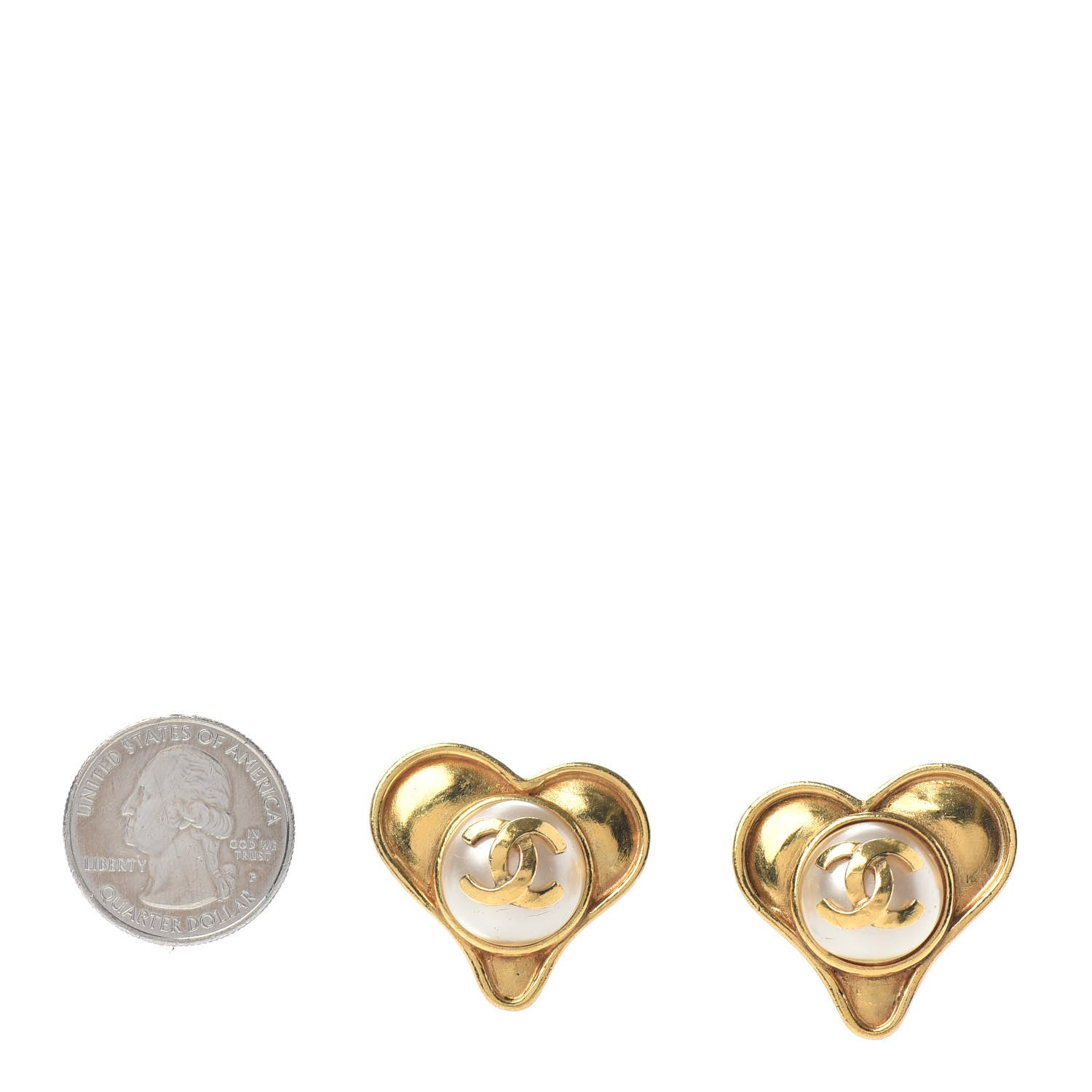 Chanel Pearl Heart Clip On Earrings Gold 2 of 4
