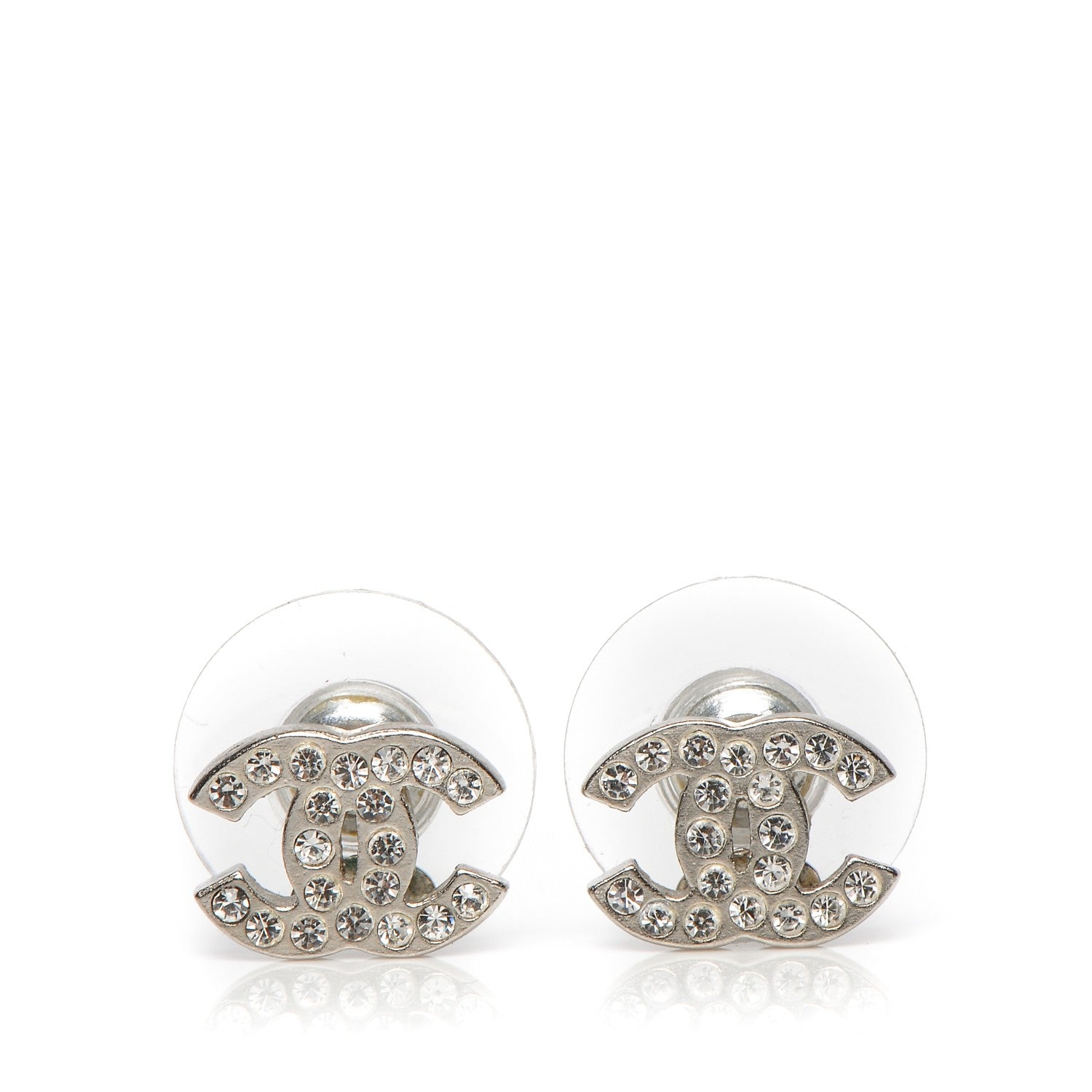 Chanel Crystal Mini Timeless CC Earrings Silver 5 of 5
