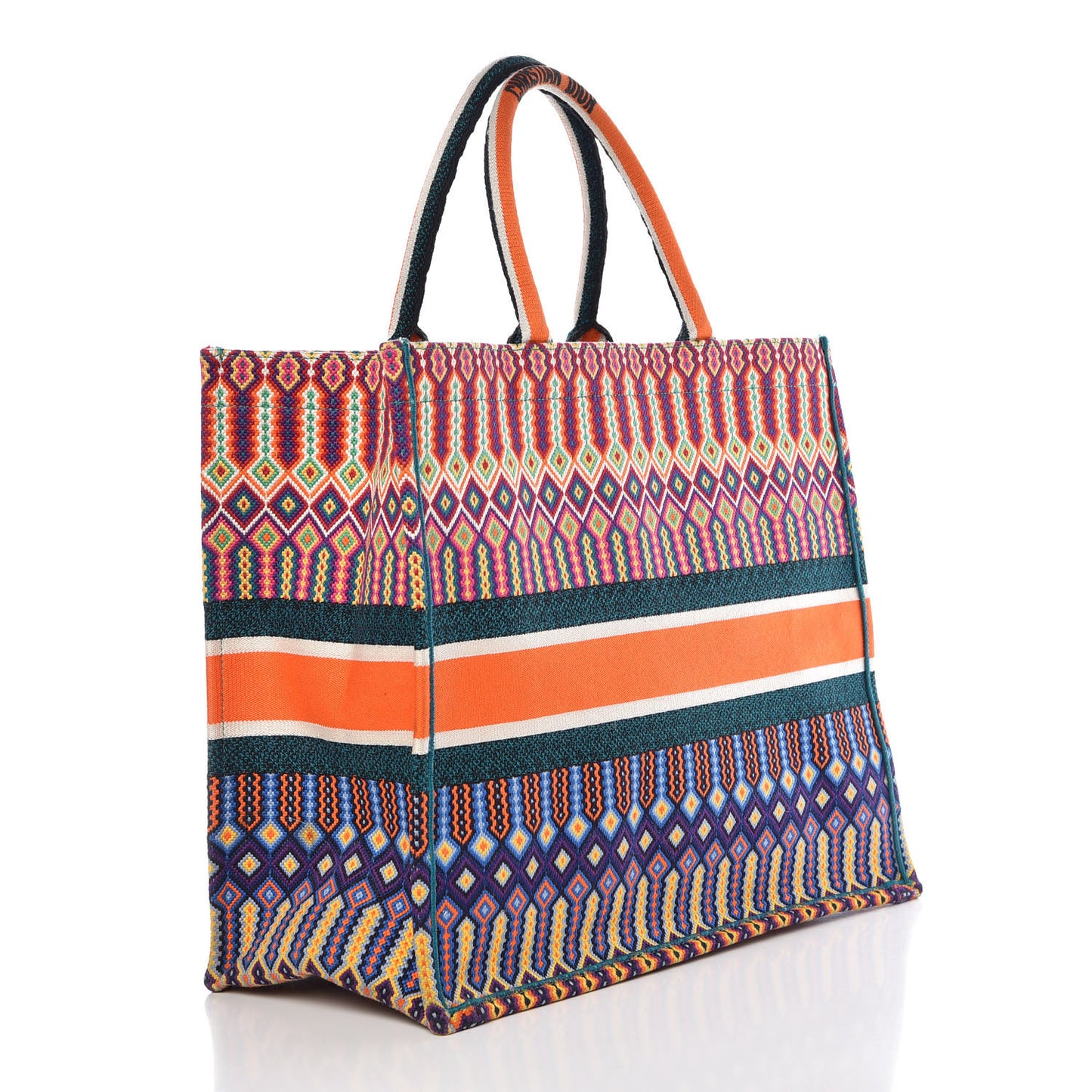 Canvas Embroidered Large Book Tote Orange Multicolor