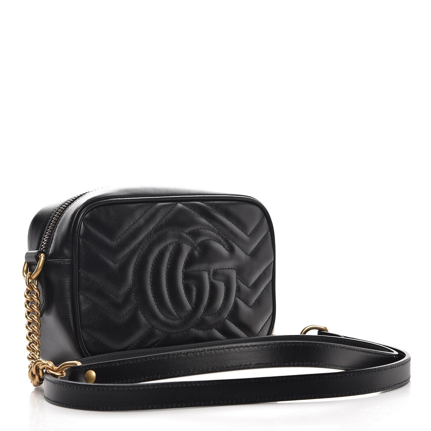 Gucci Calfskin Matelasse Mini GG Marmont Chain Shoulder Bag Black 4 of 7