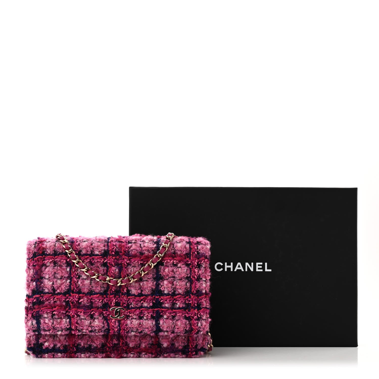 Chanel Tweed Quilted Wallet On Chain WOC Fuchsia Purple 12 of 12