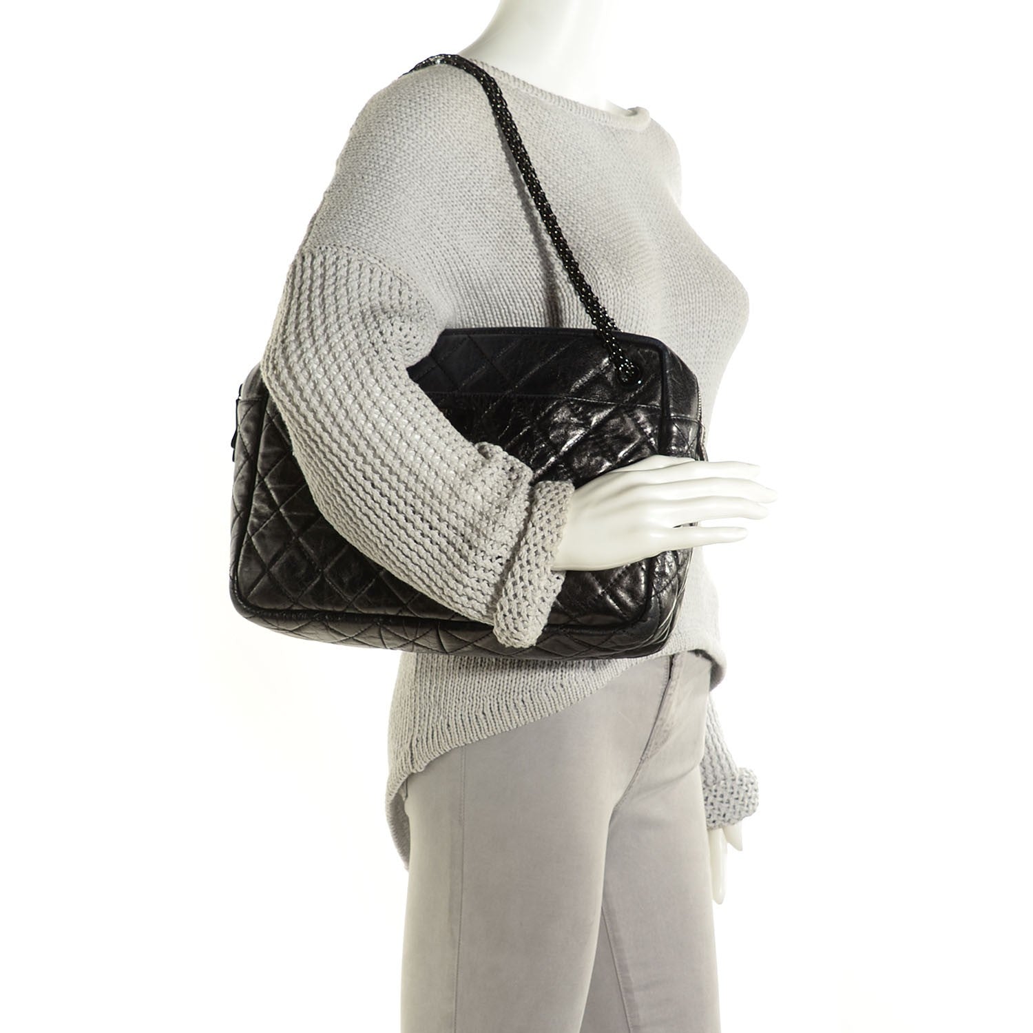 Chanel Metallic Aged Calfskin Quilted Large Reissue Camera Case Black 2 of 8