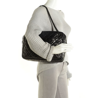 Chanel Metallic Aged Calfskin Quilted Large Reissue Camera Case Black 2 of 8
