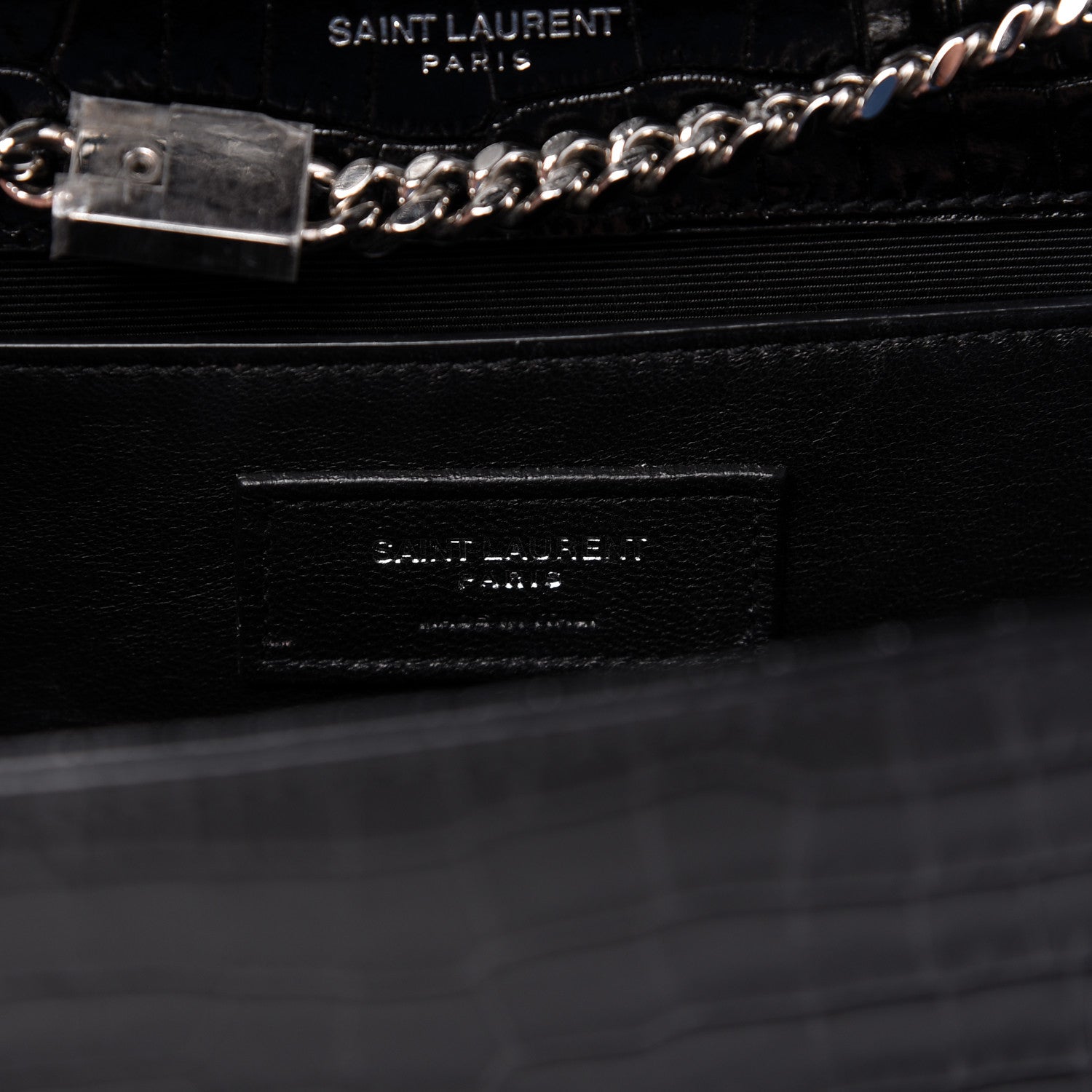 Saint Laurent Calfskin Crocodile Embossed Medium Classic Monogram Kate Tassel Satchel Black 8 of 9