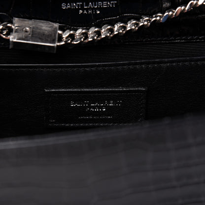 Saint Laurent Calfskin Crocodile Embossed Medium Classic Monogram Kate Tassel Satchel Black 8 of 9
