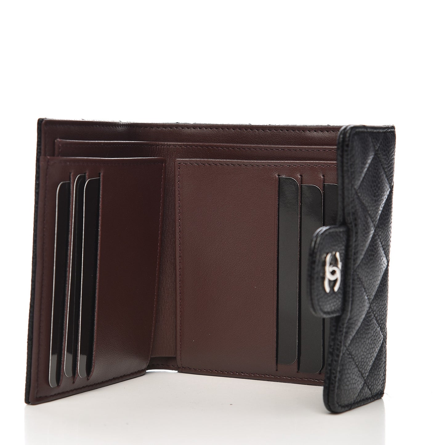 Caviar Quilted Compact Flap Wallet Black