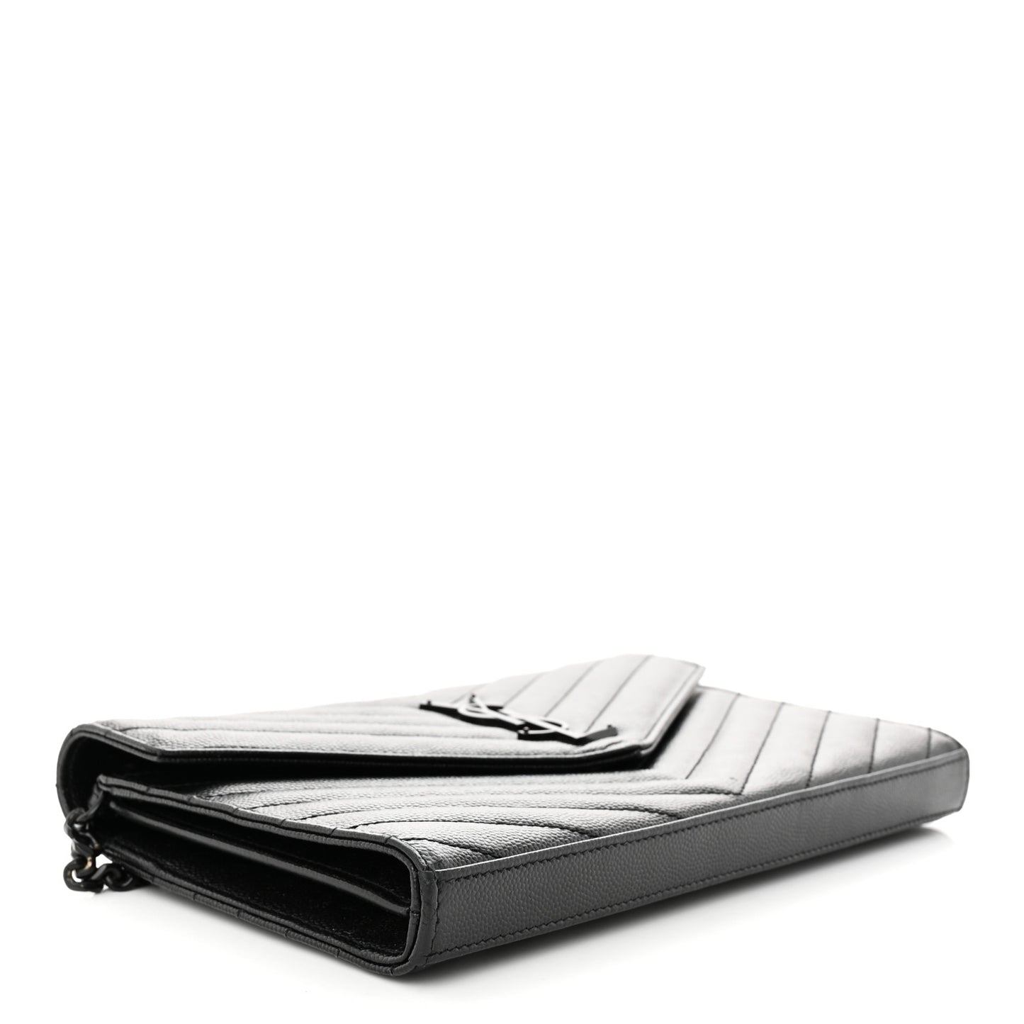 Grain De Poudre Matelasse Chevron Monogram Monochrome Chain Wallet Black