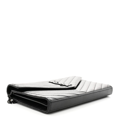 Saint Laurent Grain De Poudre Matelasse Chevron Monogram Monochrome Chain Wallet Black 4 of 13