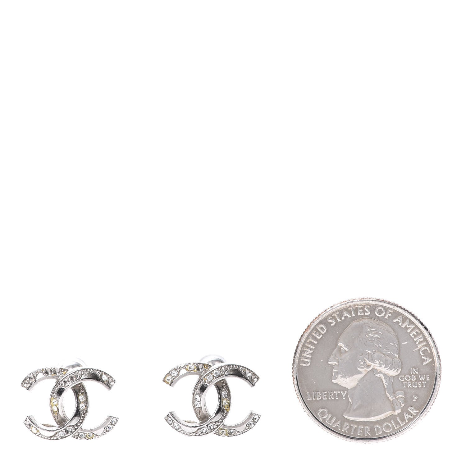Chanel Crystal CC Earrings Silver 2 of 6