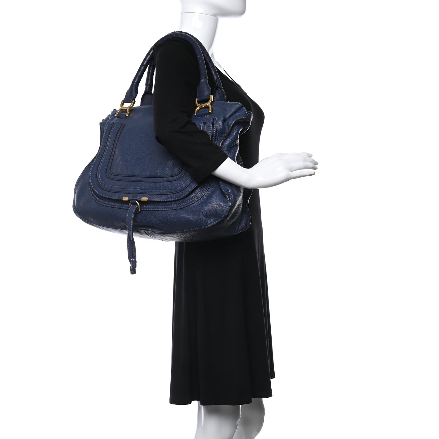 Calfskin Large Marcie Satchel Blue
