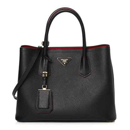 Prada Saffiano Cuir Small Double Bag Black Fuoco 1 of 13