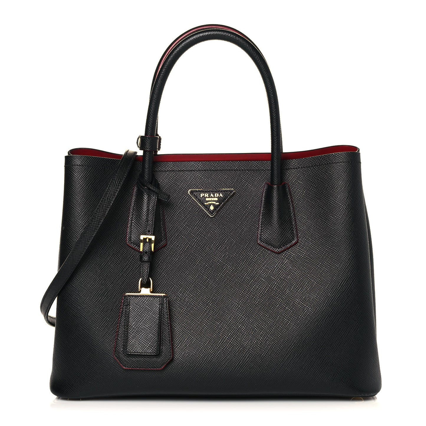 Saffiano Cuir Small Double Bag Black Fuoco