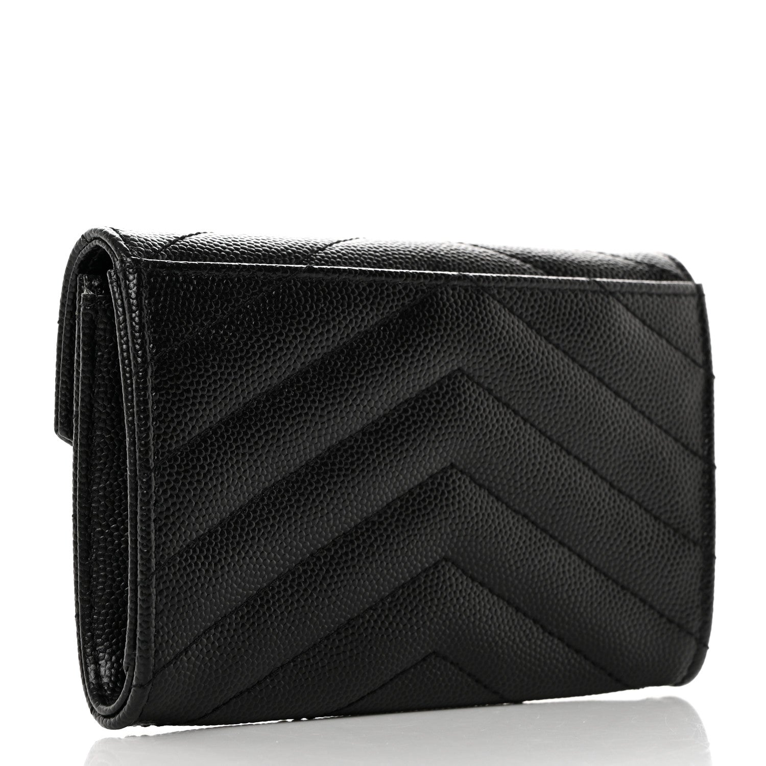 Saint Laurent Grain De Poudre Matelasse Chevron Small Monogram Envelope Wallet Black 3 of 8