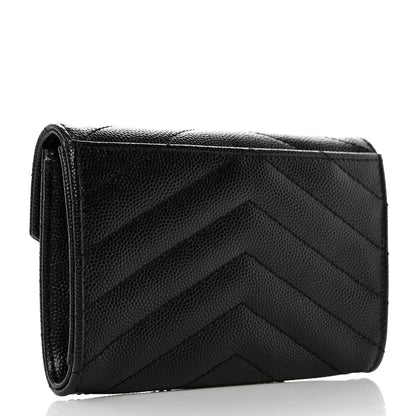 Saint Laurent Grain De Poudre Matelasse Chevron Small Monogram Envelope Wallet Black 3 of 8