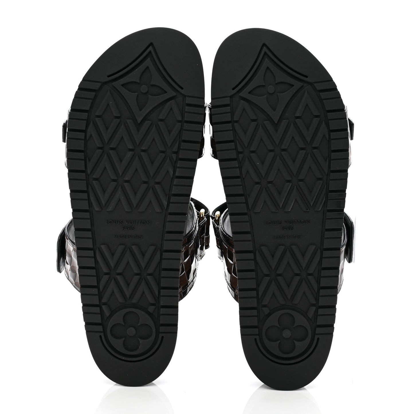 Damier Patent Calfskin Bom Dia Flat Sandals 41 Ebene