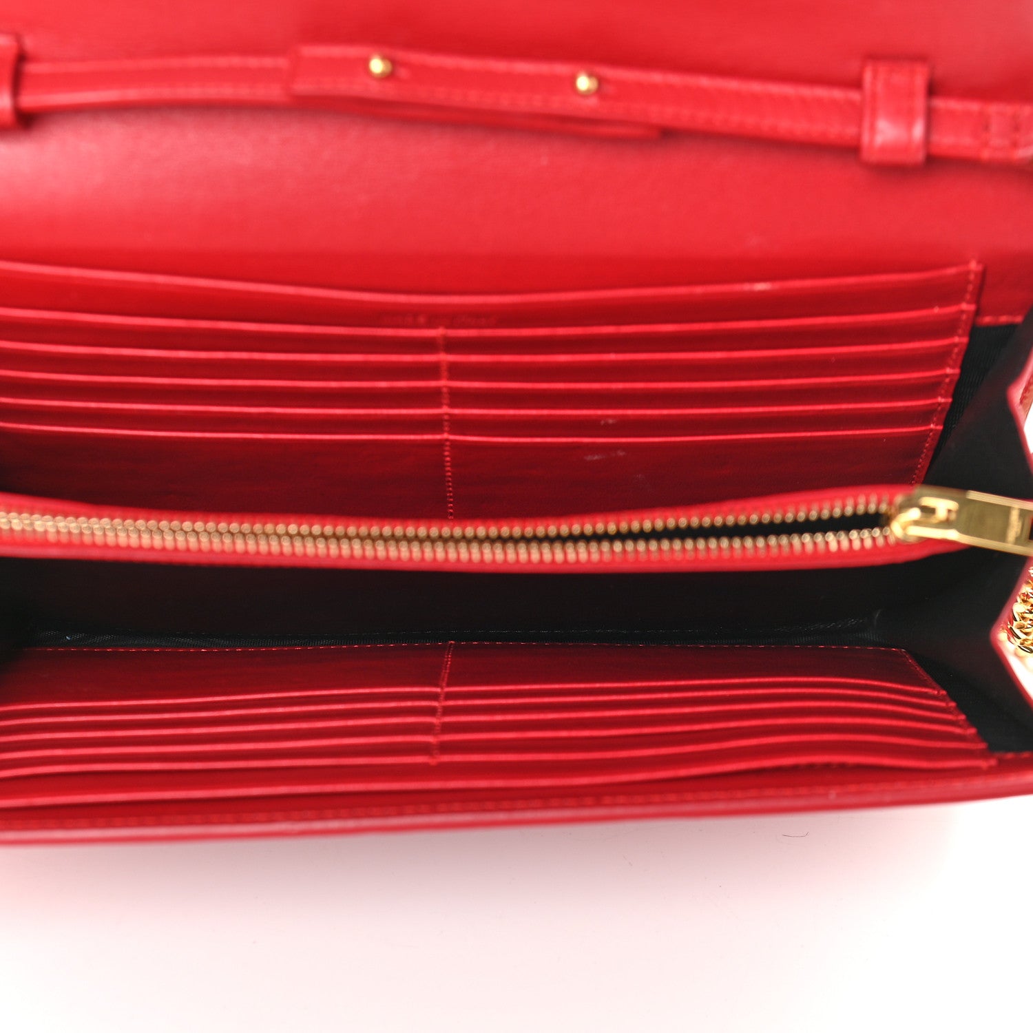 Saint Laurent Calfskin Crocodile Embossed Monogram Chain Wallet New Lipstick Red 5 of 11