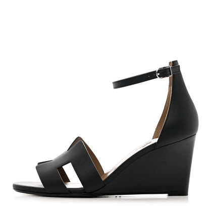Hermes Calfskin Legend Wedge Sandals 38 Black 1 of 11