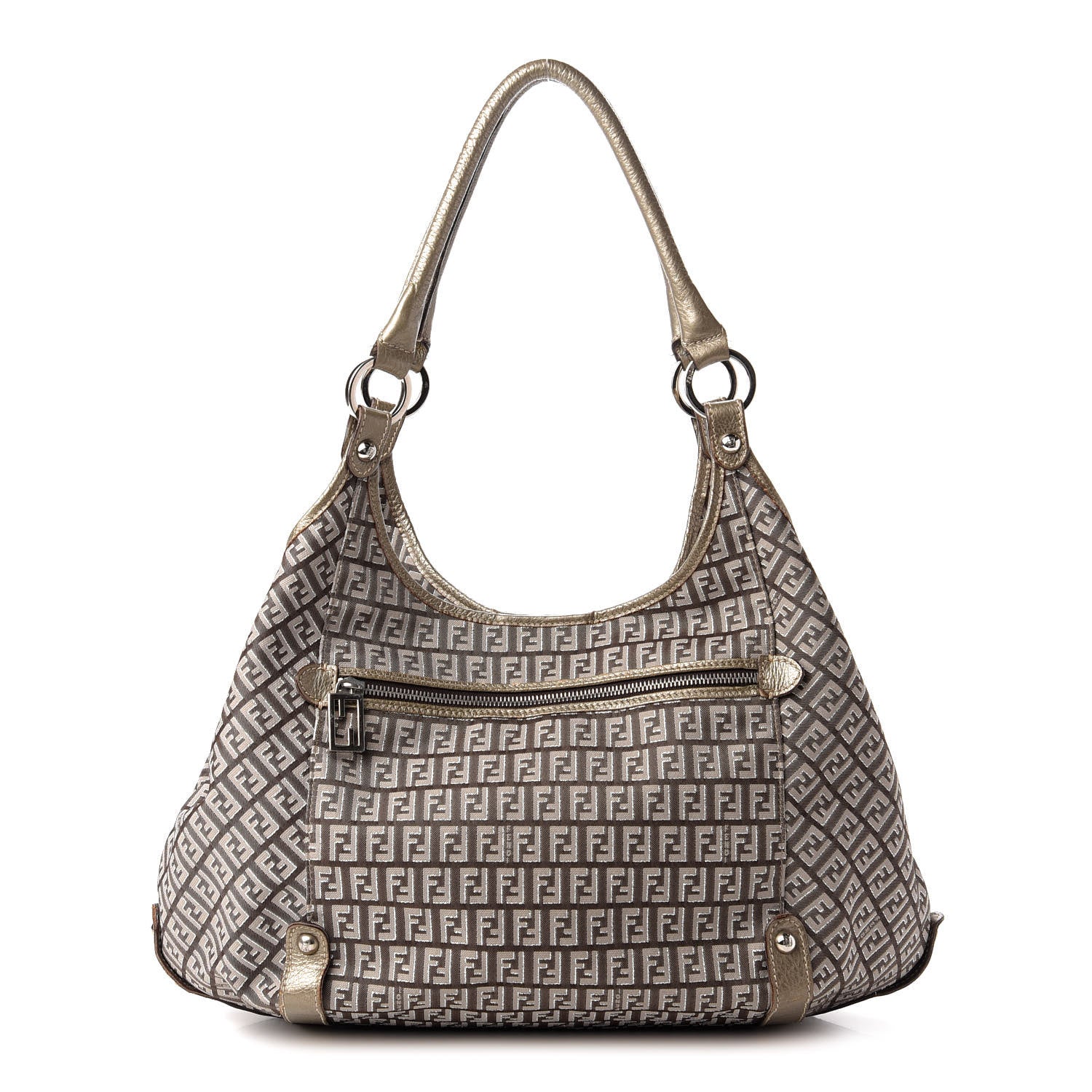 Fendi Zucchino Vachetta Shoulder Bag Caffe Argilla Canna di Fucile 1 of 10