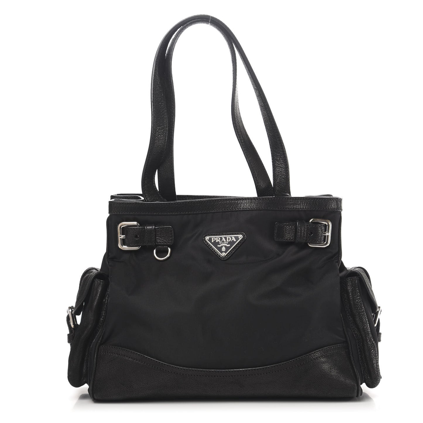 Tessuto Nylon Calfskin Shoulder Bag Black
