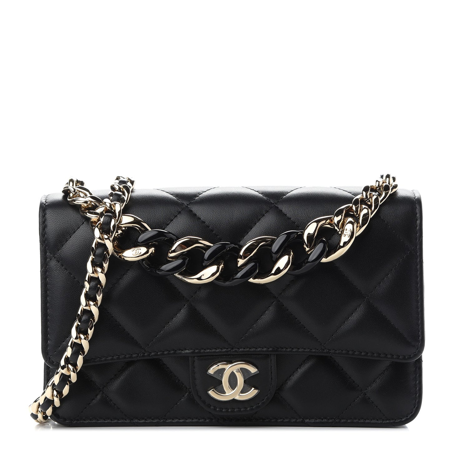 Lambskin Plexi Quilted Wallet On Chain WOC Black
