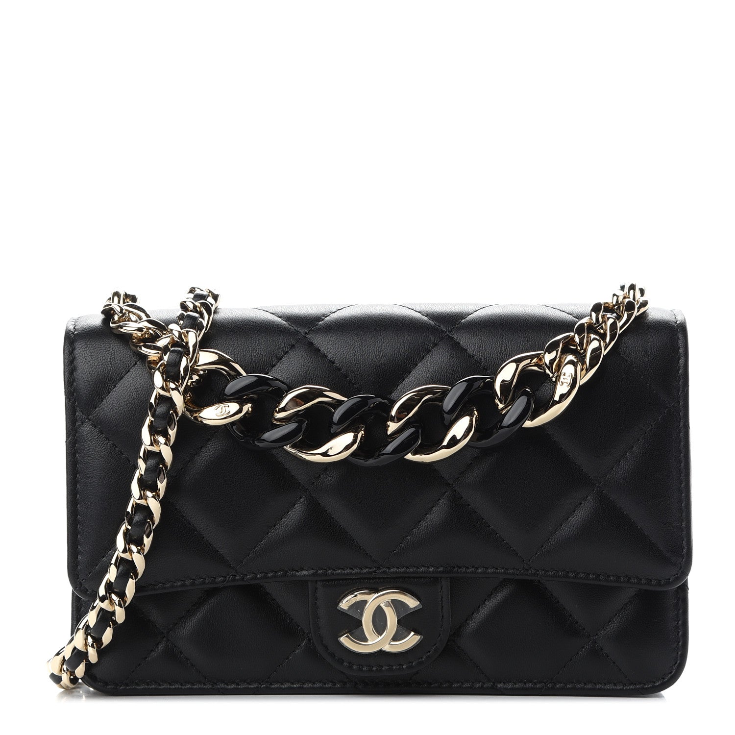 Chanel Lambskin Plexi Quilted Wallet On Chain WOC Black 1 of 8