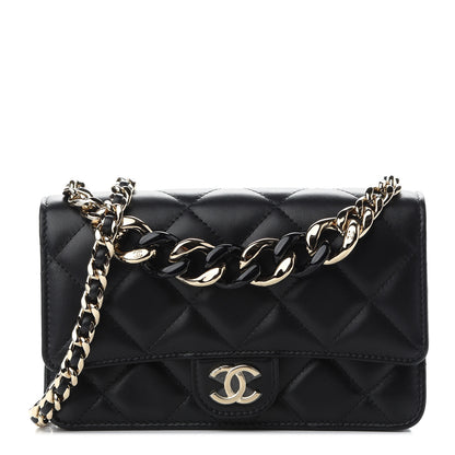 Chanel Lambskin Plexi Quilted Wallet On Chain WOC Black 1 of 8