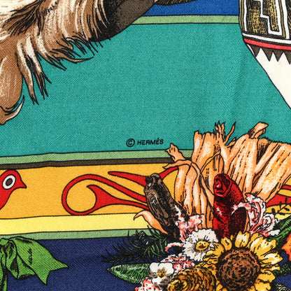 Hermes Cashmere Silk Kachinas Shawl 140 Cobalt 3 of 8