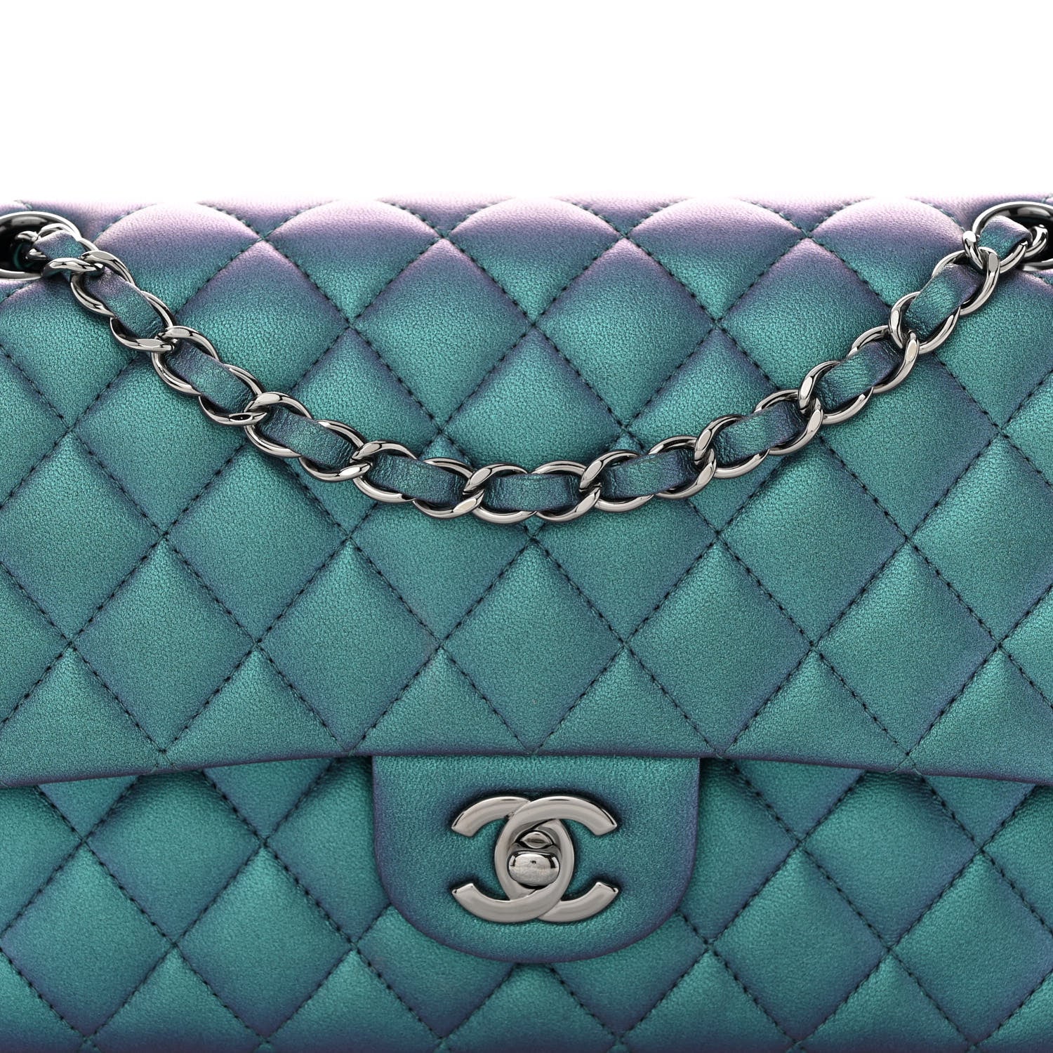 Chanel Metallic Lambskin Quilted Medium Double Flap Turquoise 8 of 10