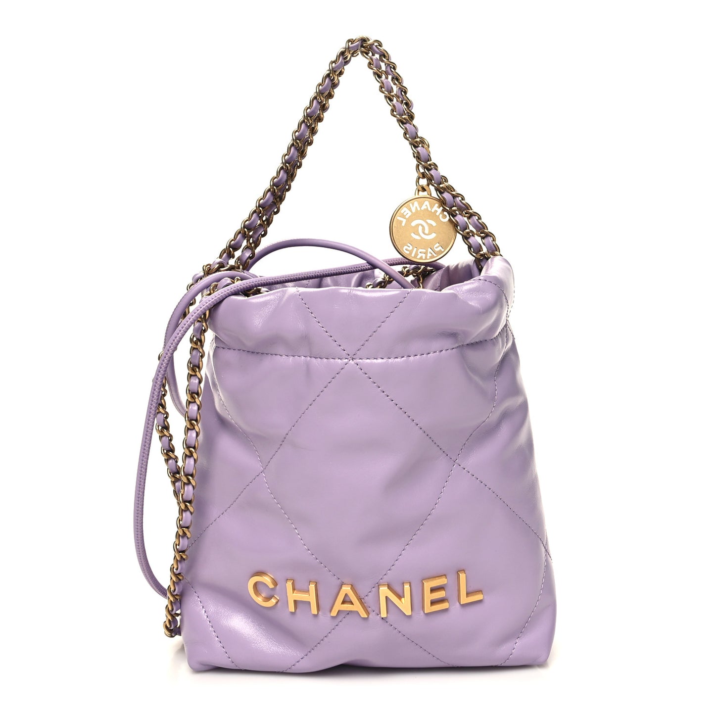 Shiny Calfskin Quilted Mini Chanel 22 Light Purple