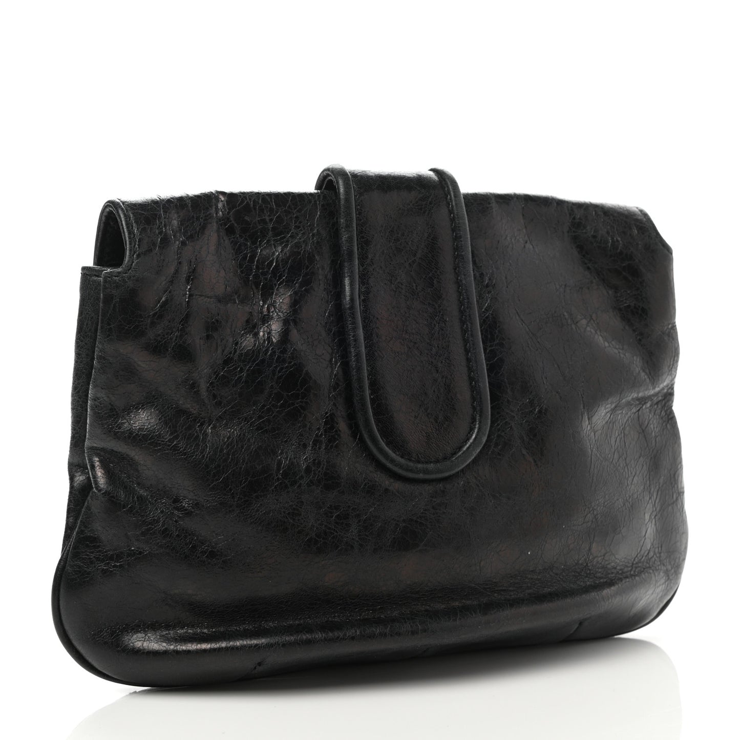 Agneau Classic Hardware Pouch Flap Clutch Black