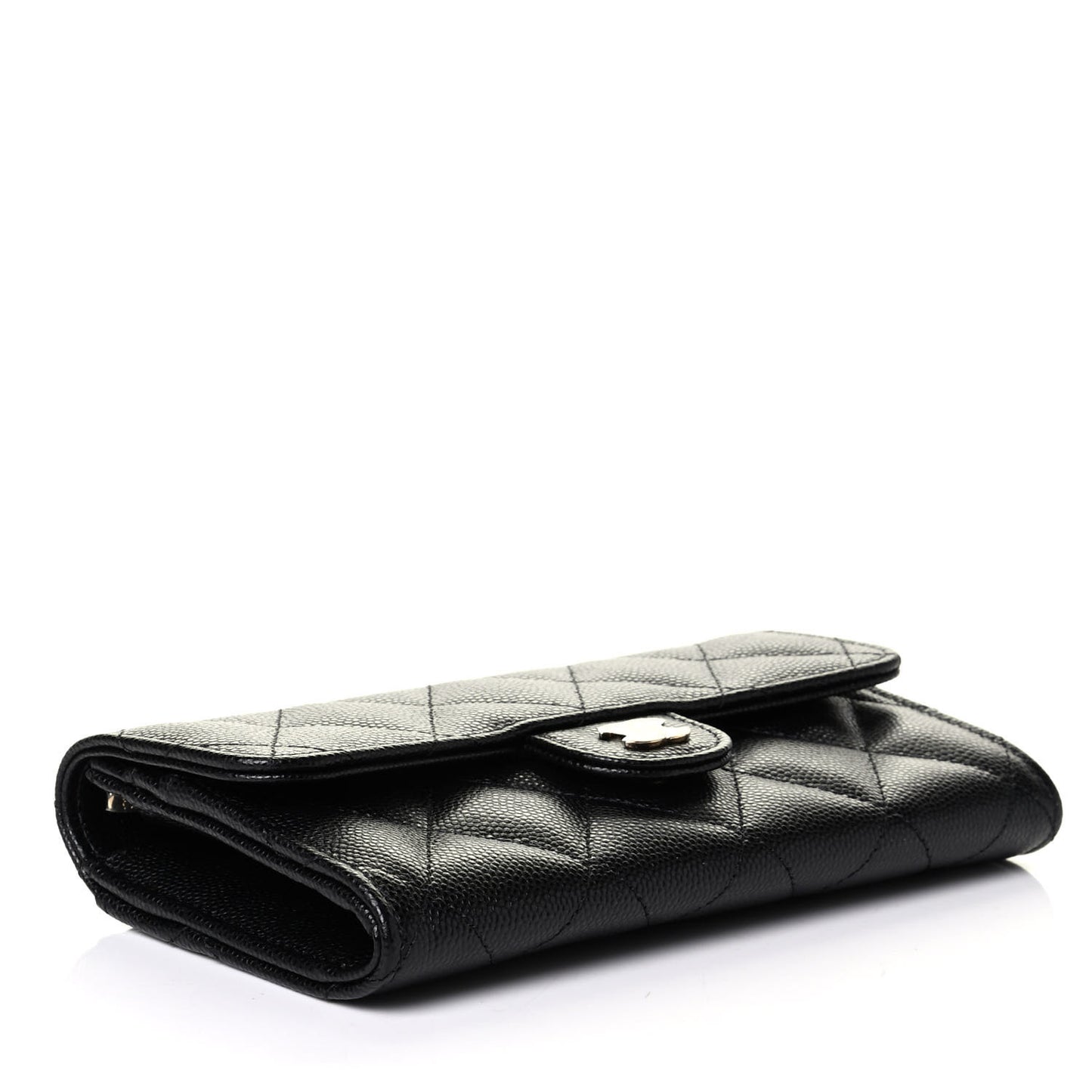 Caviar Quilted Medium Gusset Flap Wallet Black