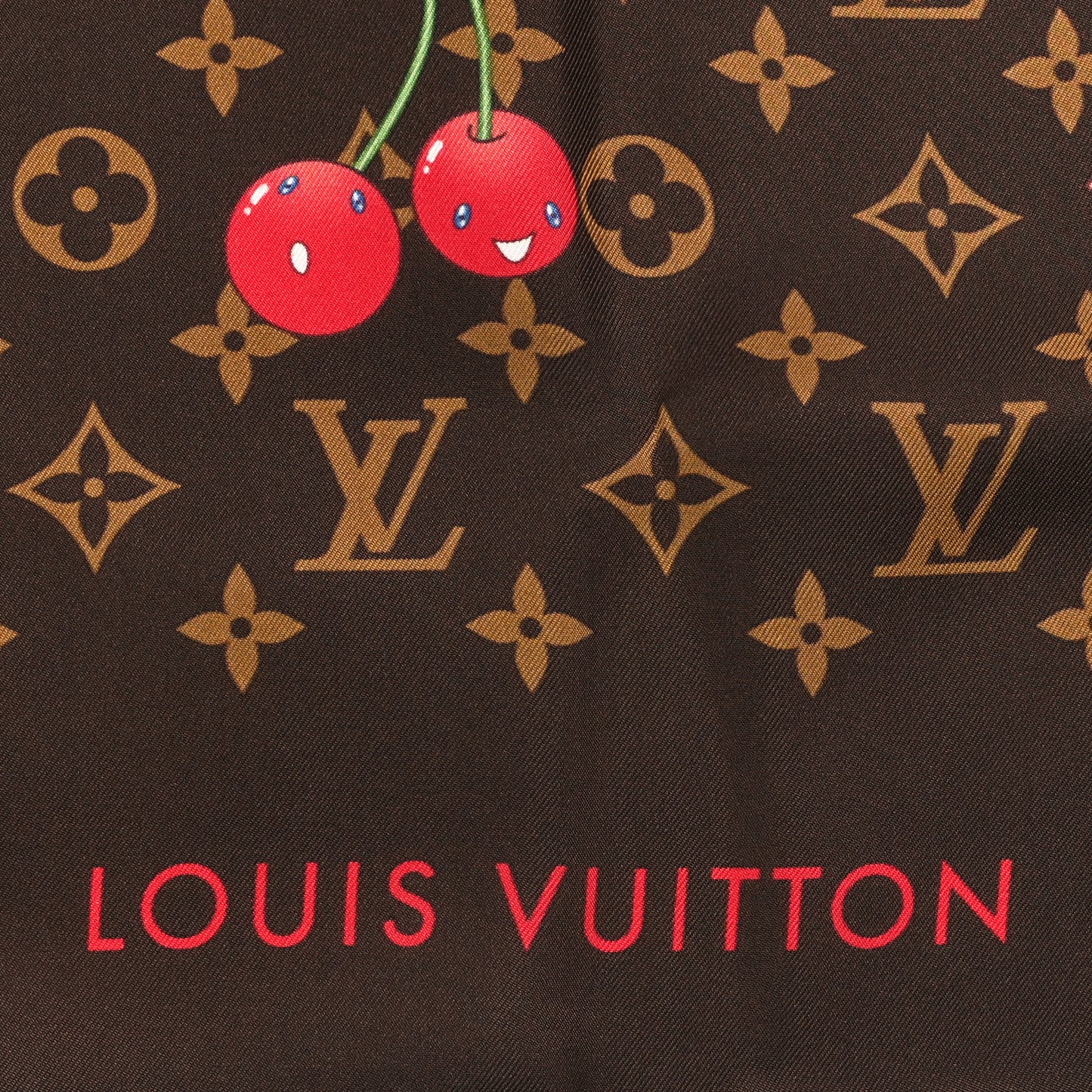LV X TM Silk Monogram Cerises Square Scarf 90 Brown