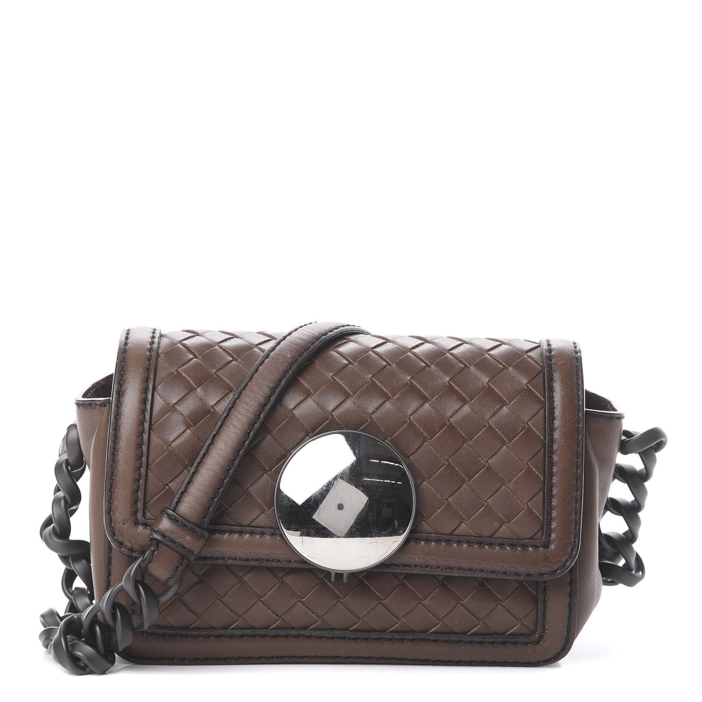 Nappa Intrecciato Border Sphere Flap Bag Brown