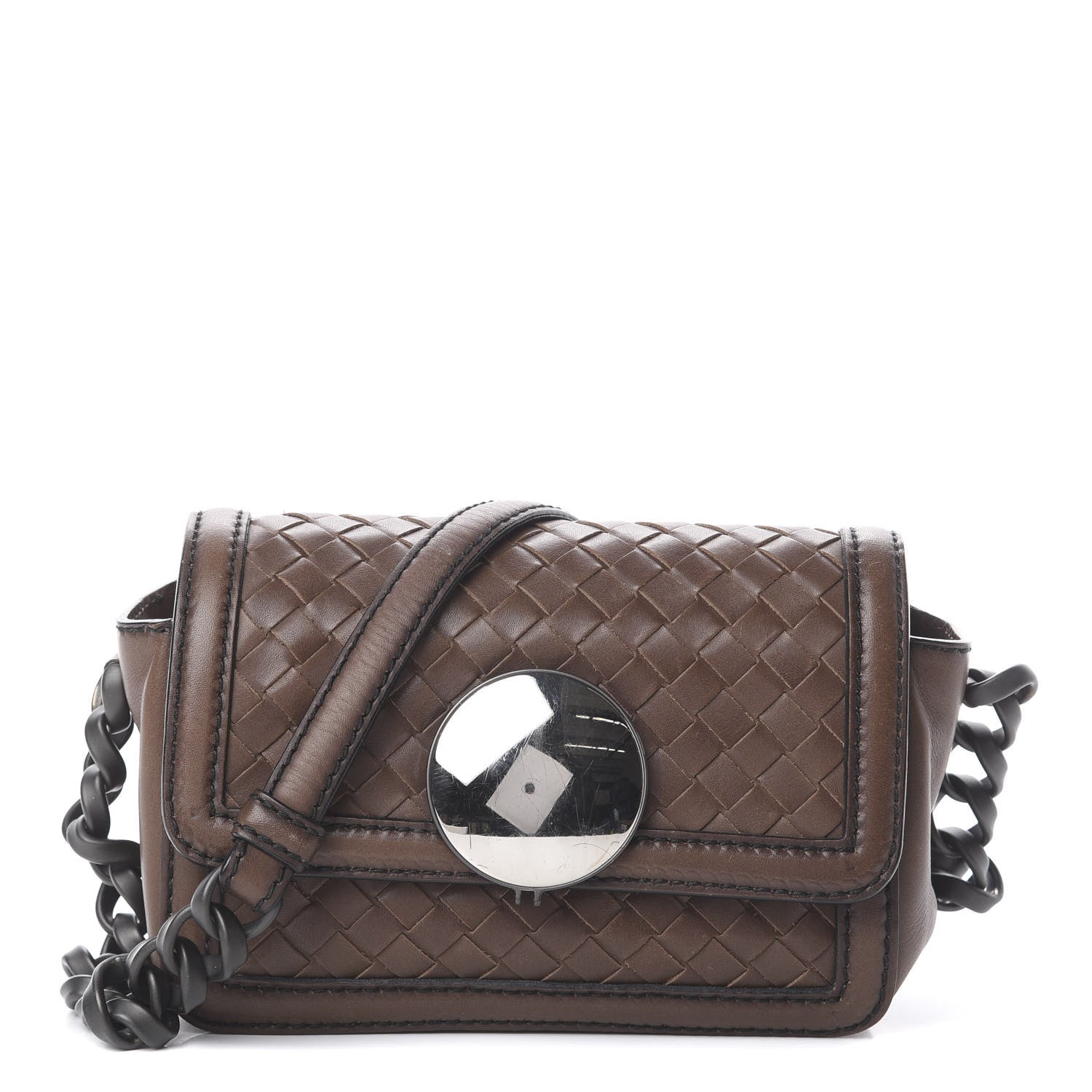Bottega Veneta Nappa Intrecciato Border Sphere Flap Bag Brown 1 of 8