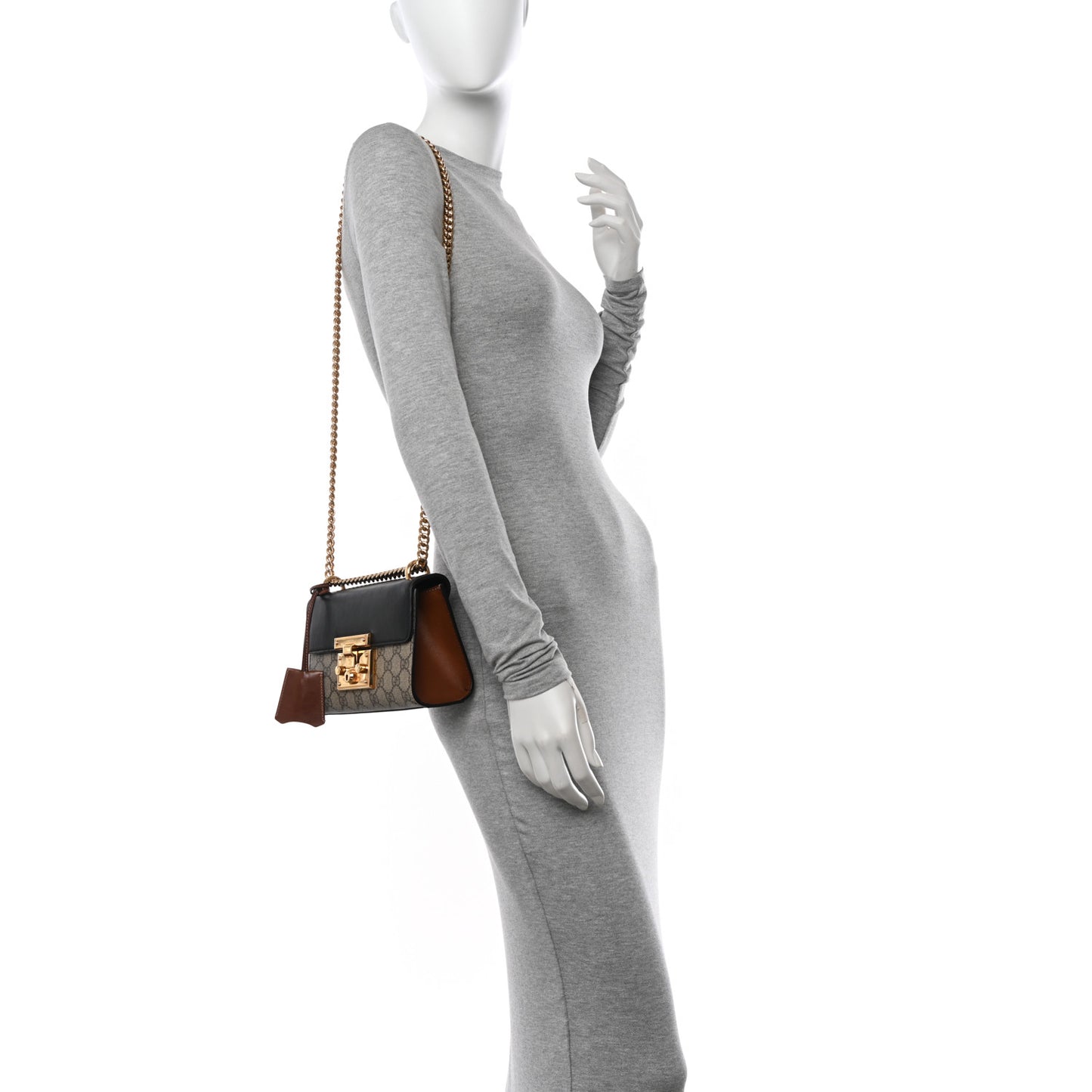 GG Supreme Monogram Calfskin Small Padlock Shoulder Bag Beige Black Cuir