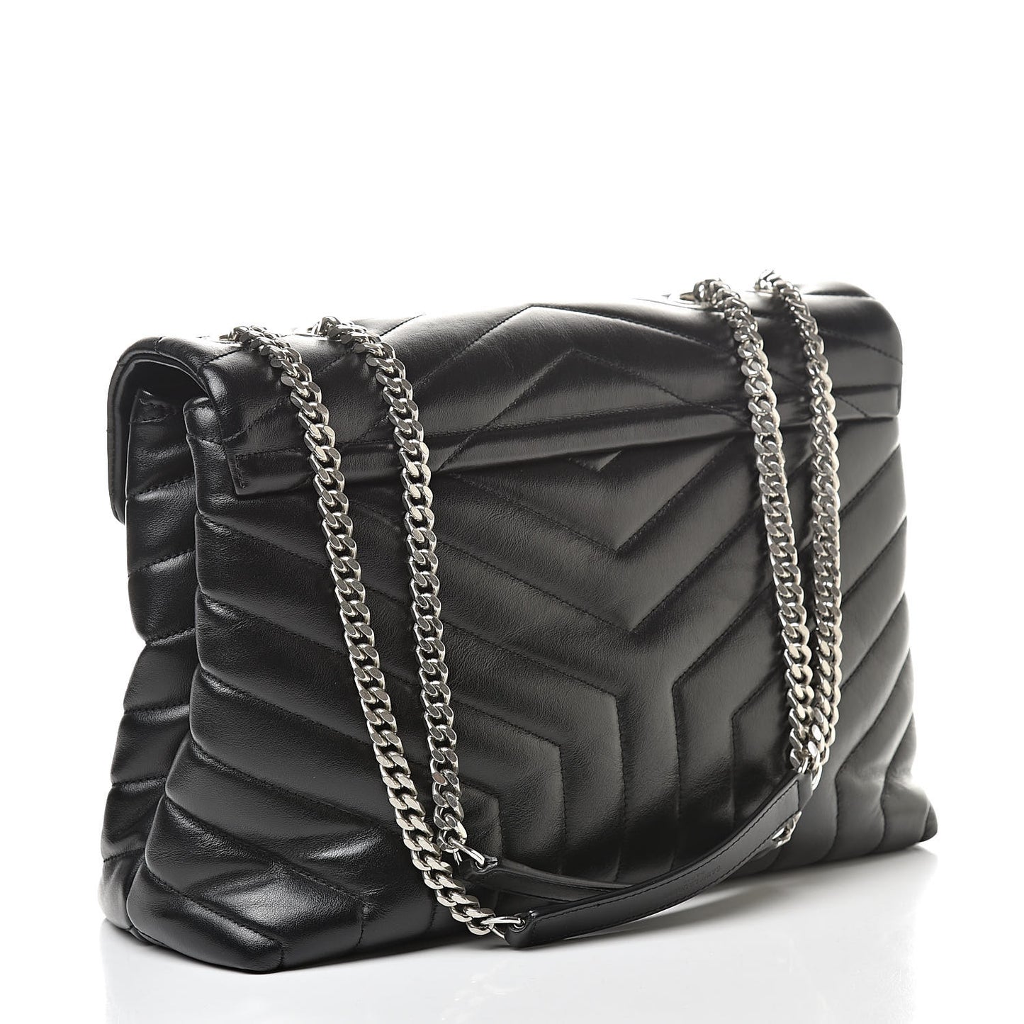 Calfskin Y Quilted Monogram Medium Loulou Chain Satchel Black