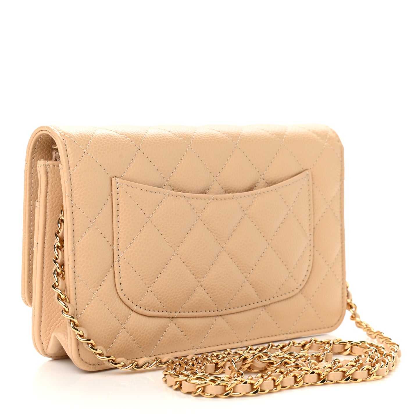 Caviar Quilted Wallet On Chain WOC Beige