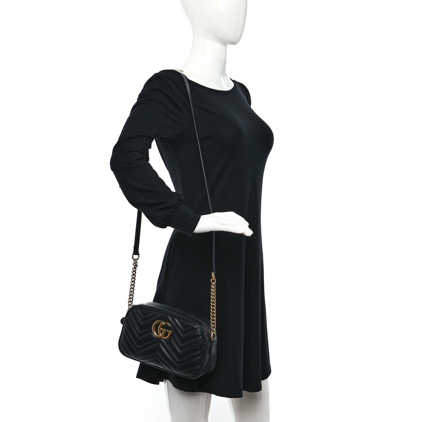 Calfskin Matelasse Small GG Marmont Chain Shoulder Bag Black