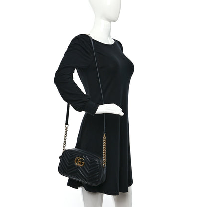 Gucci Calfskin Matelasse Small GG Marmont Chain Shoulder Bag Black 2 of 10