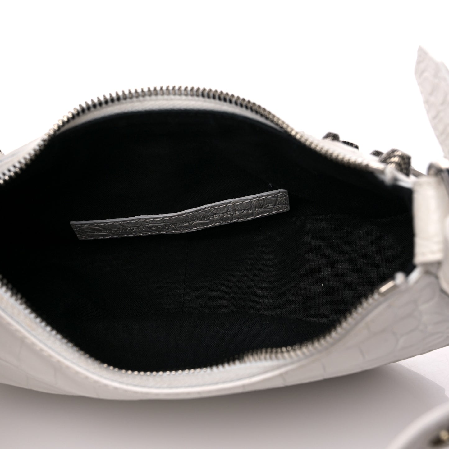 Extra Supple Calfskin Crocodile Embossed Le Cagole Shoulder Bag XS White