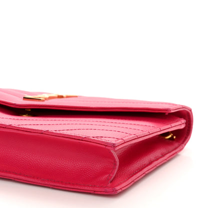 Saint Laurent Grain De Poudre Matelasse Chevron Monogram Envelope Chain Wallet Bubblegum 10 of 11