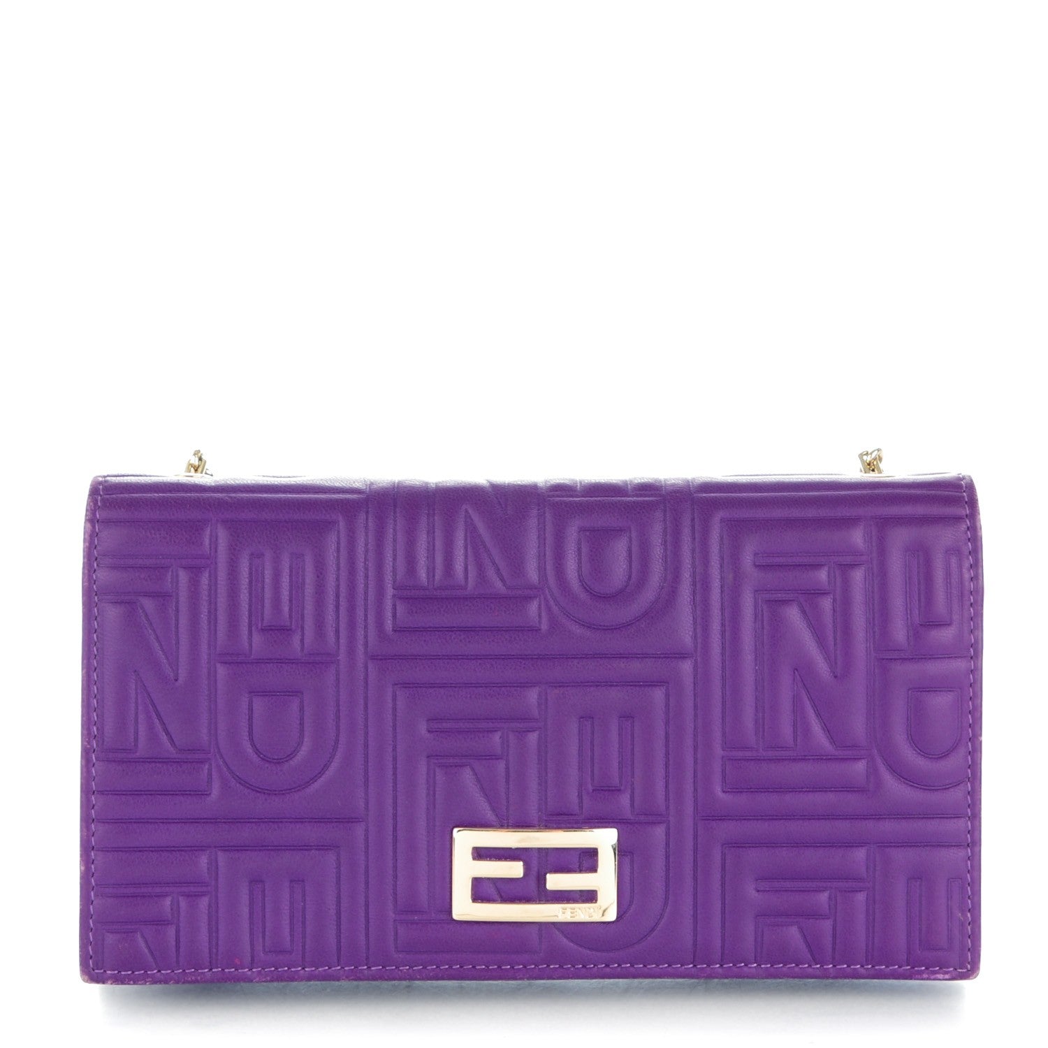 Fendi Nappa Logo Embossed Long Wallet On Chain Purple 1 of 9