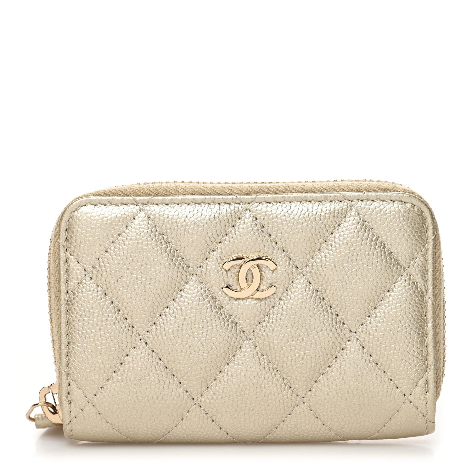 Chanel Metallic Caviar Quilted Zip Coin Purse Light Gold 1 of 10
