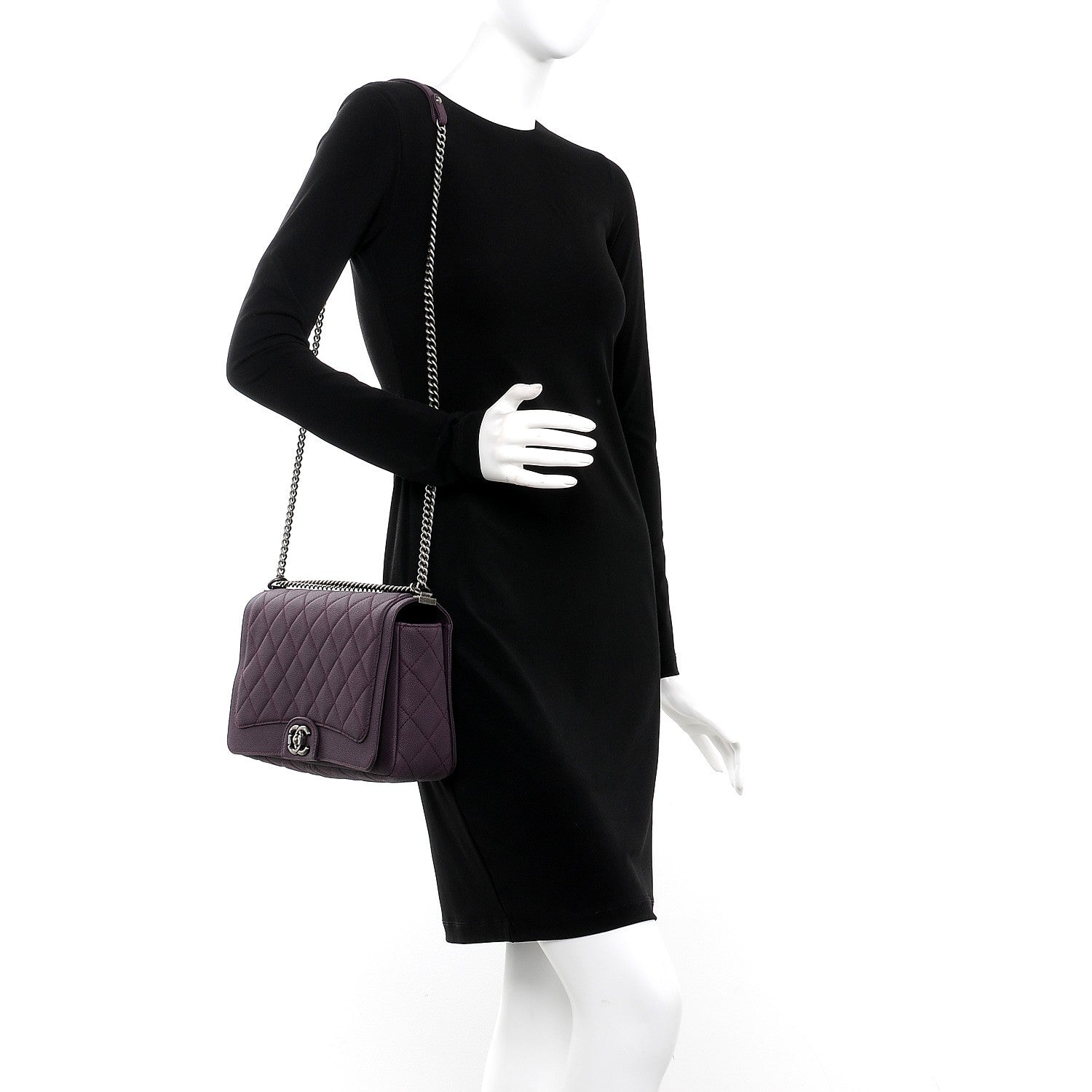 Chanel Washed Caviar Quilted Large Turn Around Ligne Flap Dark Purple 3 of 8