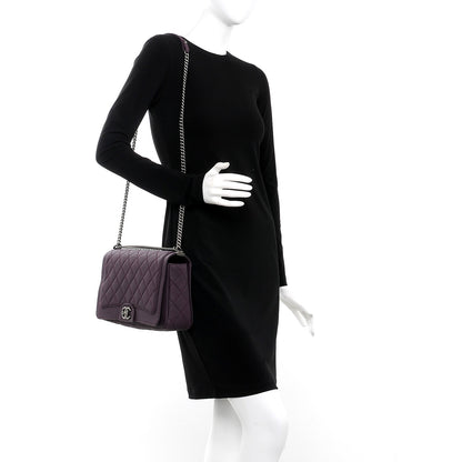 Chanel Washed Caviar Quilted Large Turn Around Ligne Flap Dark Purple 3 of 8