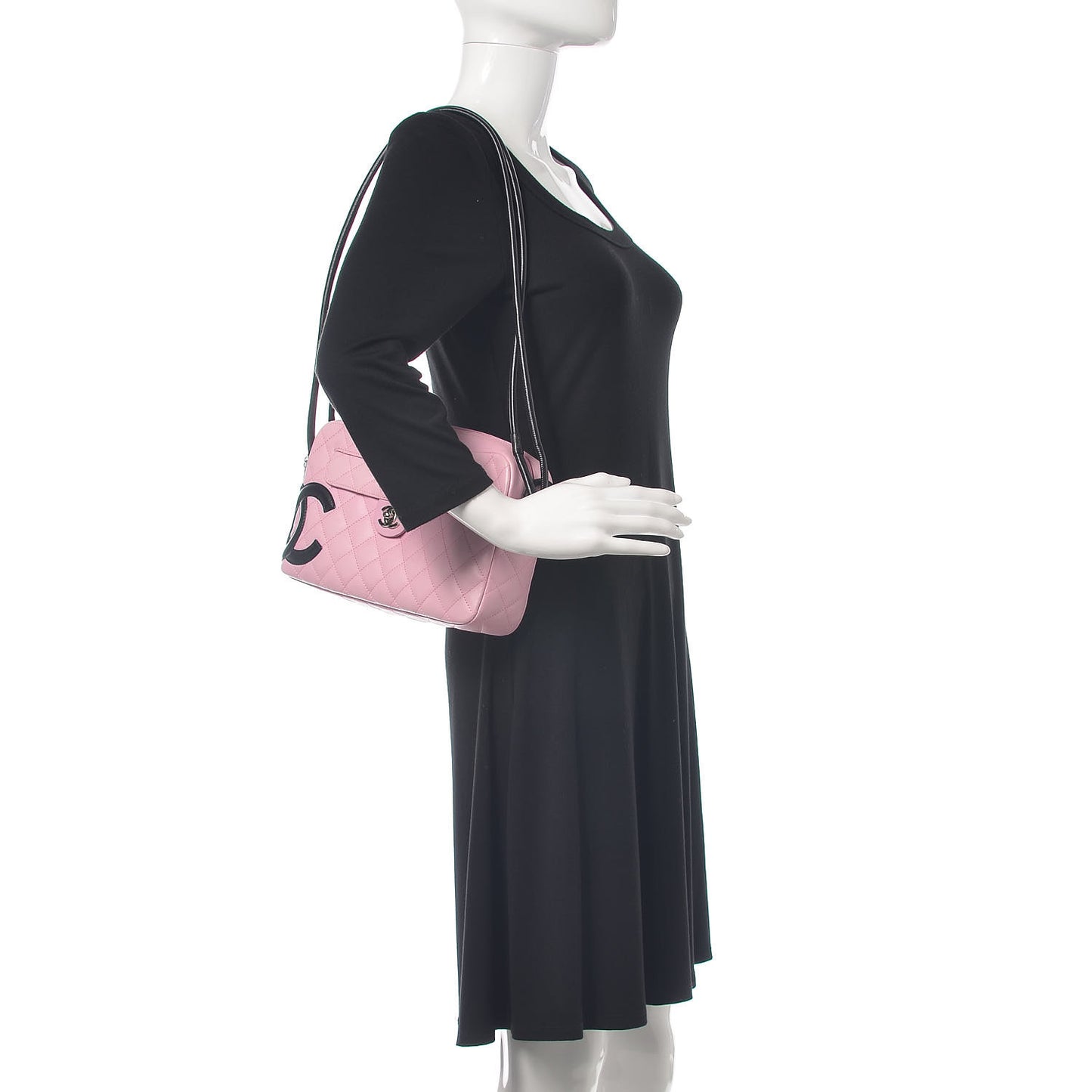 Calfskin Quilted Cambon Camera Bag Pink Black