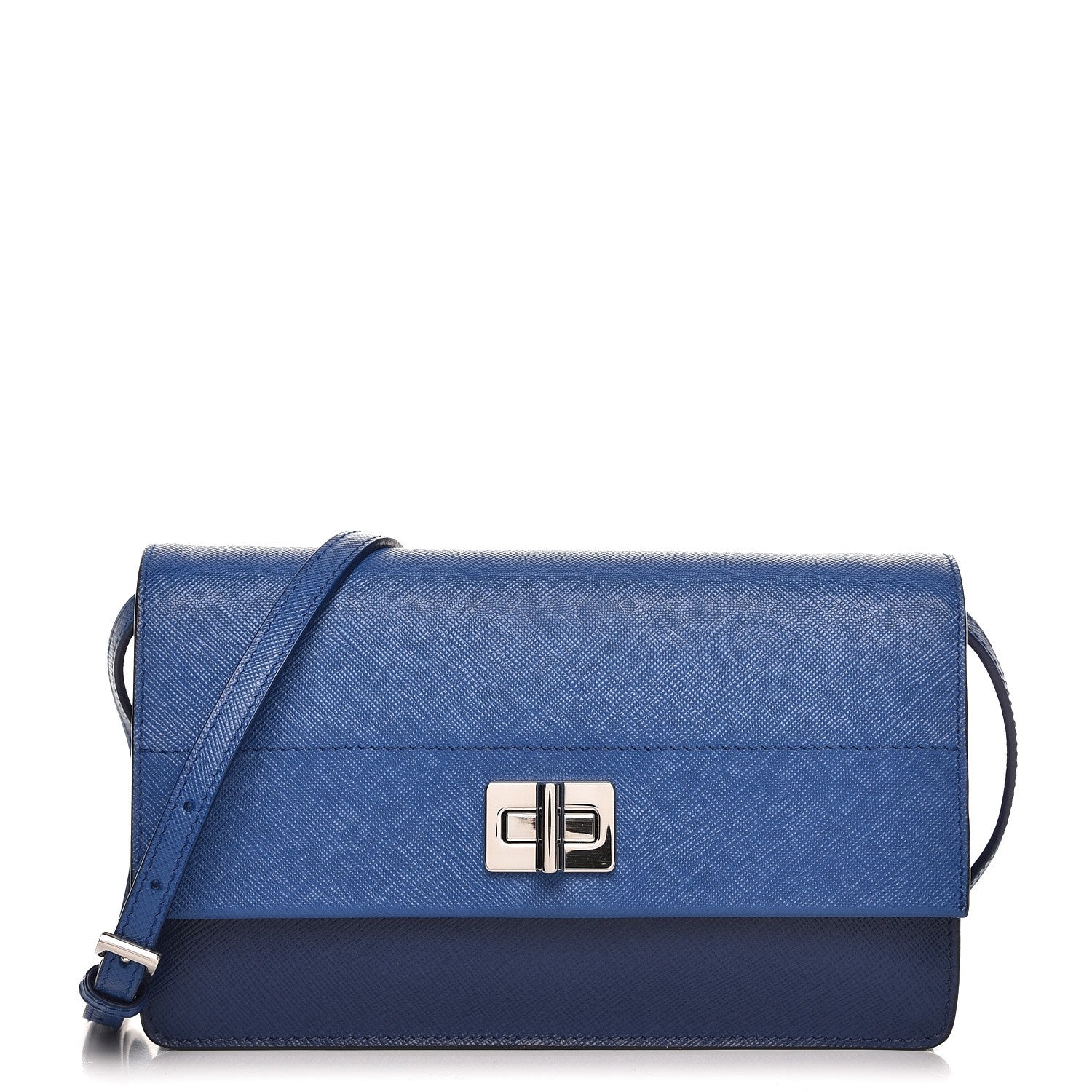 Prada Saffiano Lux Flap Crossbody Bleuette Azzurro 1 of 6