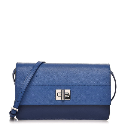 Prada Saffiano Lux Flap Crossbody Bleuette Azzurro 1 of 6